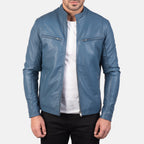 Blue stylish Leather Biker Jacket for men's
