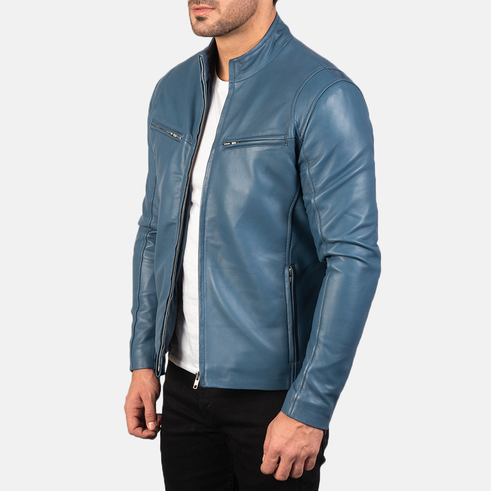 Blue stylish Leather Biker Jacket for men's