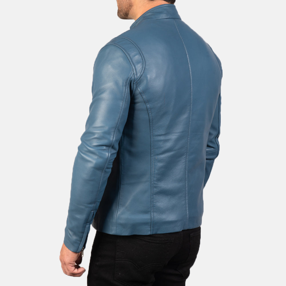 Blue stylish Leather Biker Jacket for men's