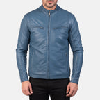 Blue stylish Leather Biker Jacket for men's