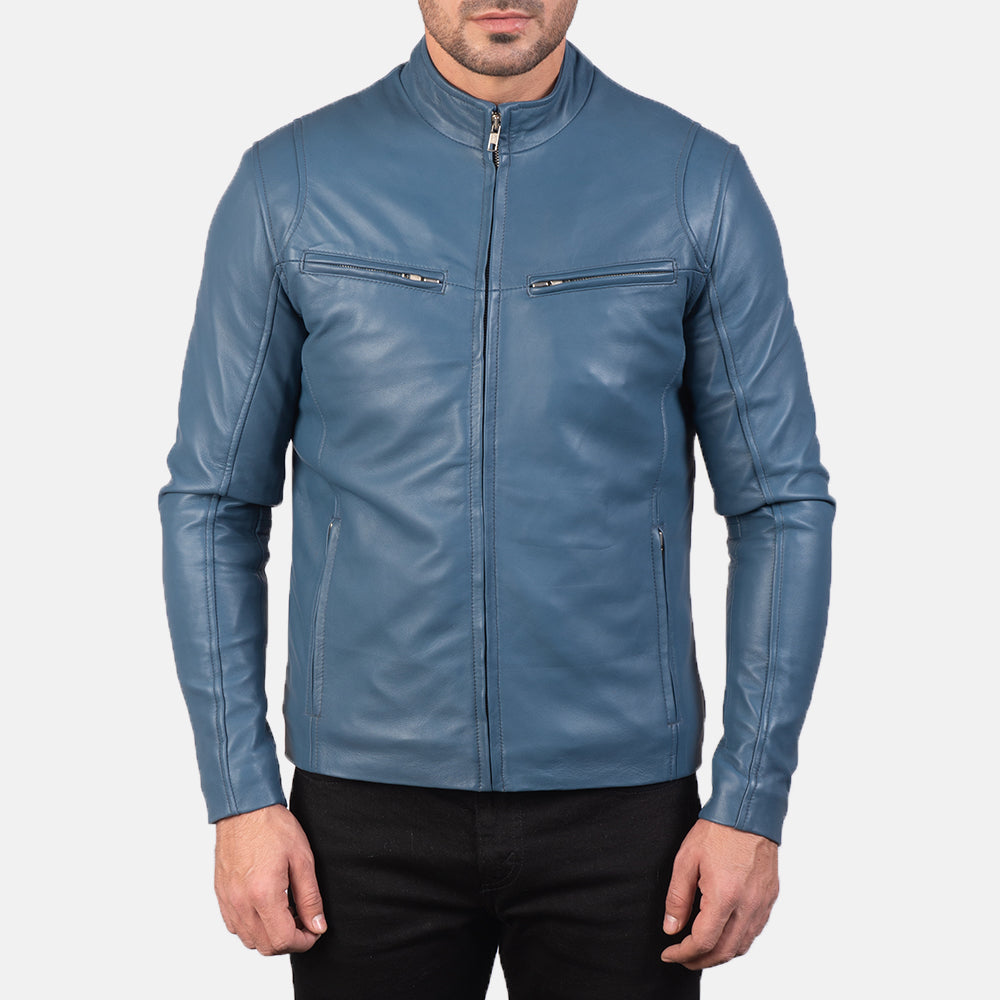 Blue stylish Leather Biker Jacket for men's