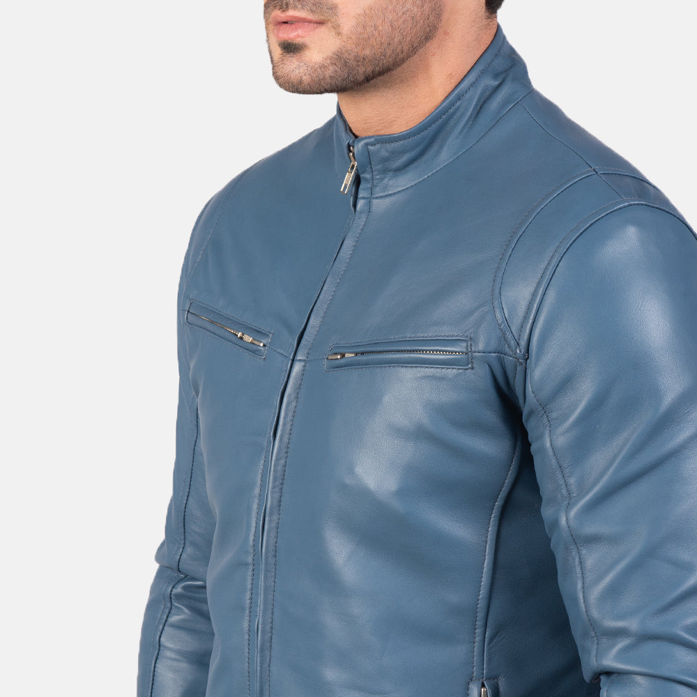 Blue stylish Leather Biker Jacket for men's
