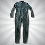 Men's Genuine Soft Leather Jumpsuit Black Work Uniform Suit with Front Zipper