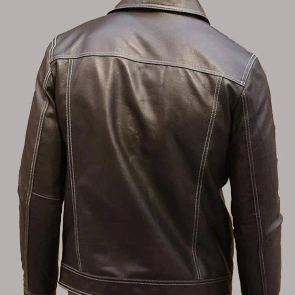 Men's Brown Real Sheepskin Soft Leather Trucker Shirt Style Jacket