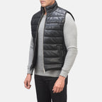 Reeves Black Leather Puffer Vest  Avanzar Leather