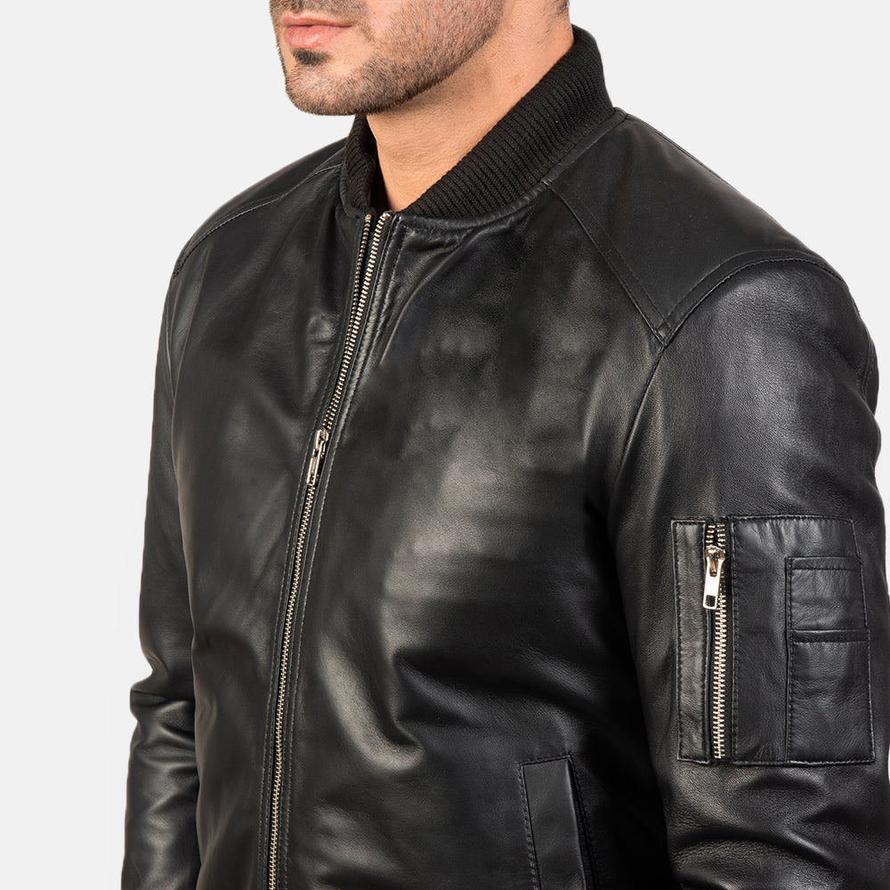 [FS] Bomia Ma-1 Black Leather Bomber Jacket