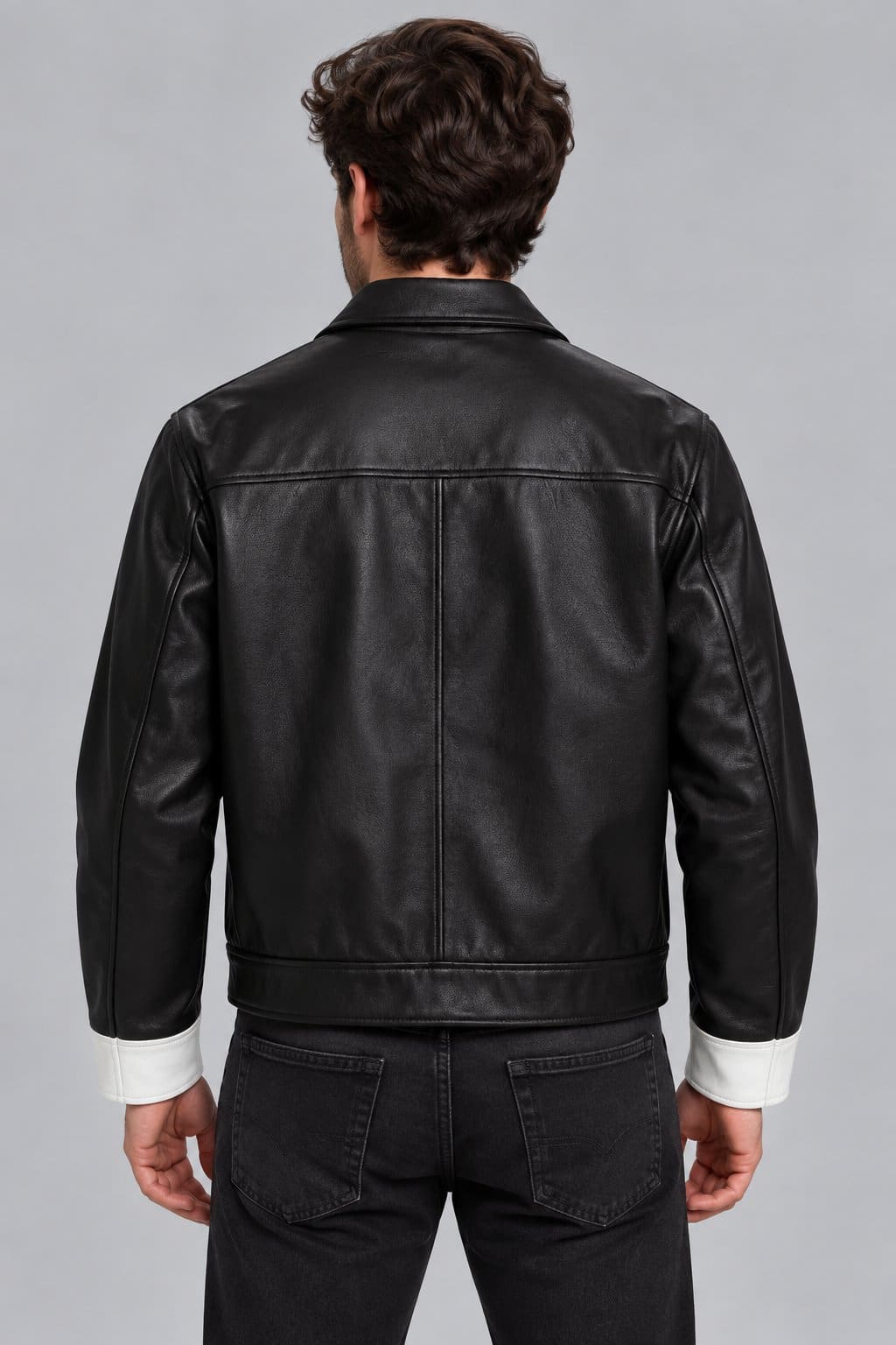 Unisex Black & White Lambskin Leather Color Block Biker Jacket