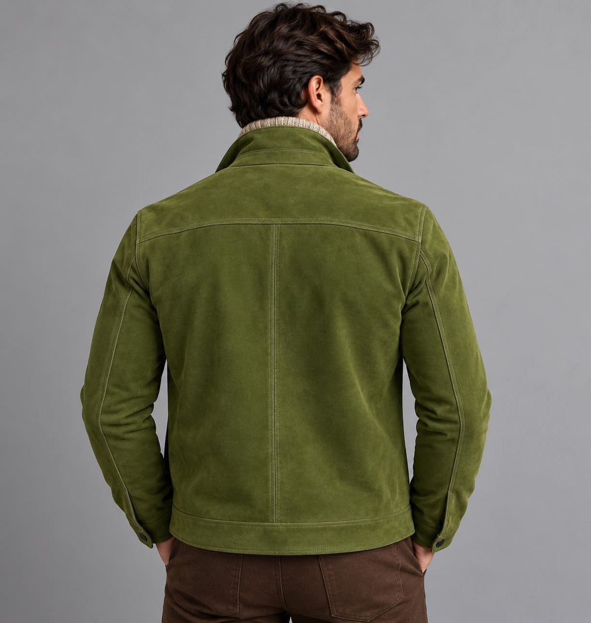 Men’s Handmade Green Genuine Suede Leather Biker Jacket