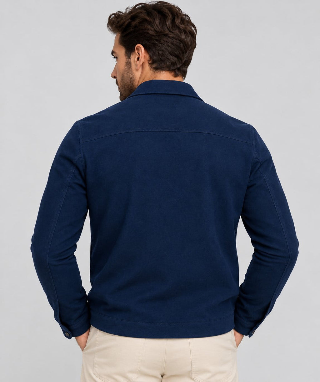 Men’s Handmade Navy Blue Sheepskin Suede Leather Biker Jacket