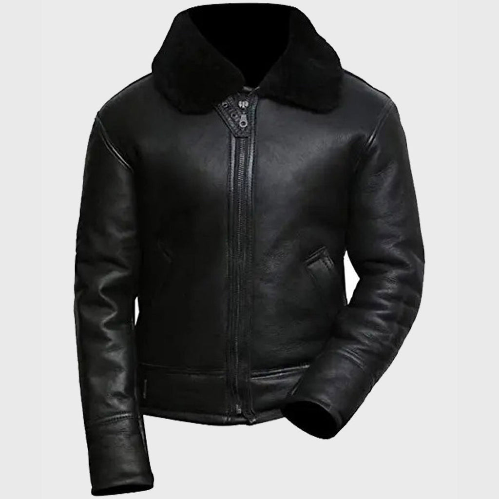Mens Aviator Black B3 Shearling Leather Jacket