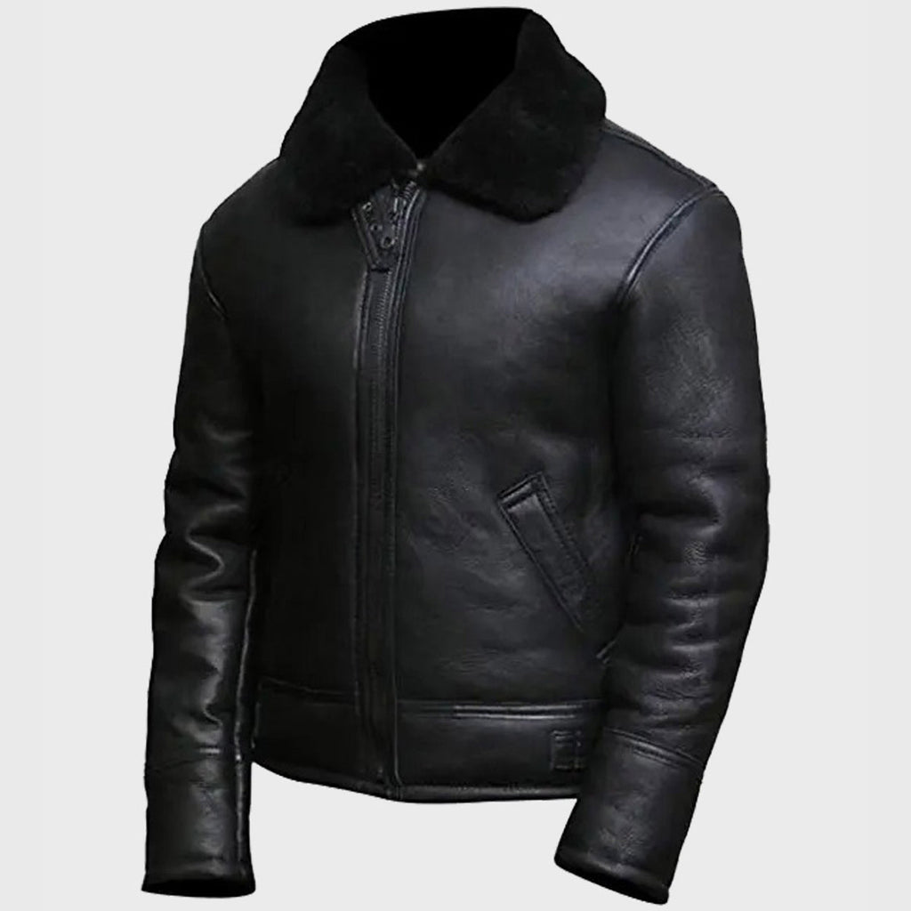 Mens Aviator Black B3 Shearling Leather Jacket