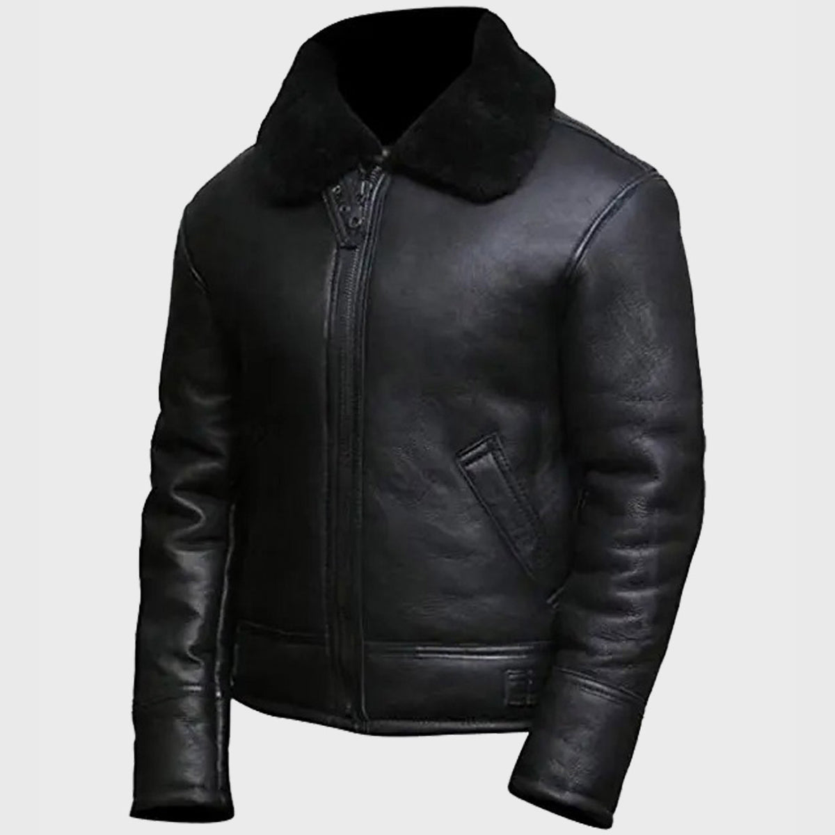 Mens Aviator Black B3 Shearling Leather Jacket