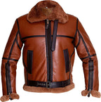 Mens Aviator Bomber Leather Jacket With Fur