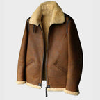 Mens Brown B3 Shearling Aviator Leather Jacket