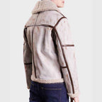 Aviator Style Mens White Waxed Leather Jacket