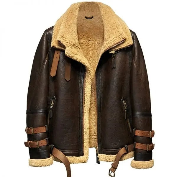 Men's B3 Flight Sheepskin Aviator Fur Shearling Leather Jacket