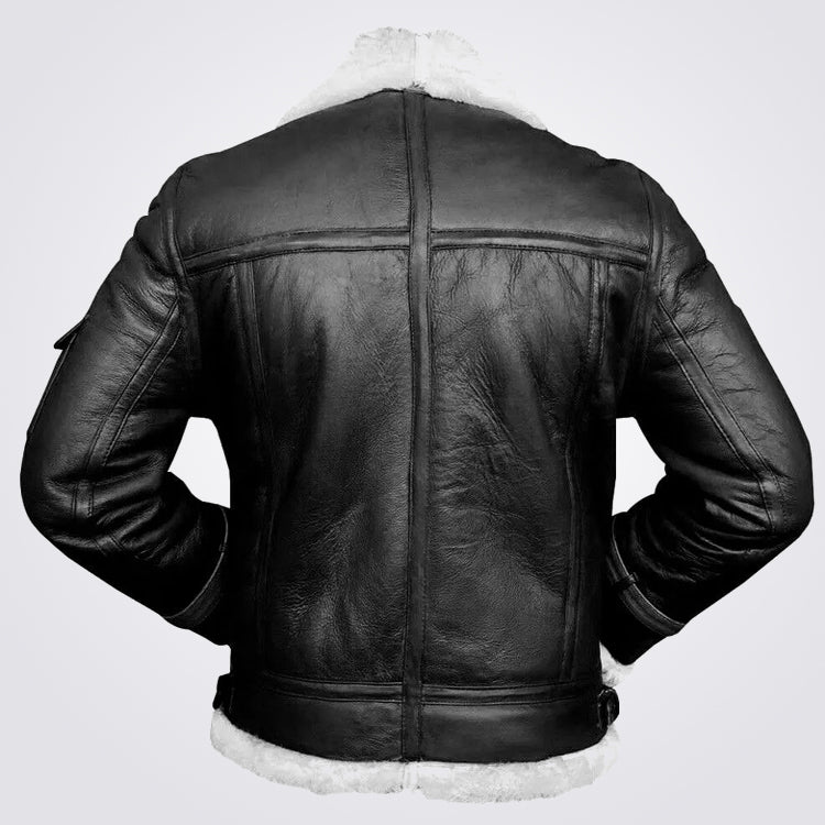 Men's B3 RAF White And Black Leather Bomber Jacket