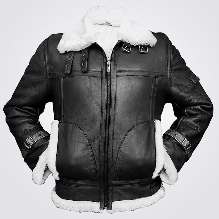 Men's B3 RAF White And Black Leather Bomber Jacket