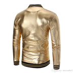 Golden Vinyl Biker Men’s Bomber Leather Jacket