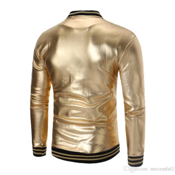 Golden Vinyl Biker Men’s Bomber Leather Jacket