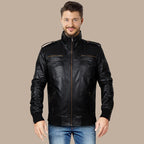 Mens Black Classic Pure Leather Bomber Jacket