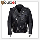 Mens Black Fashion Studded Punk Style Leather Jacket