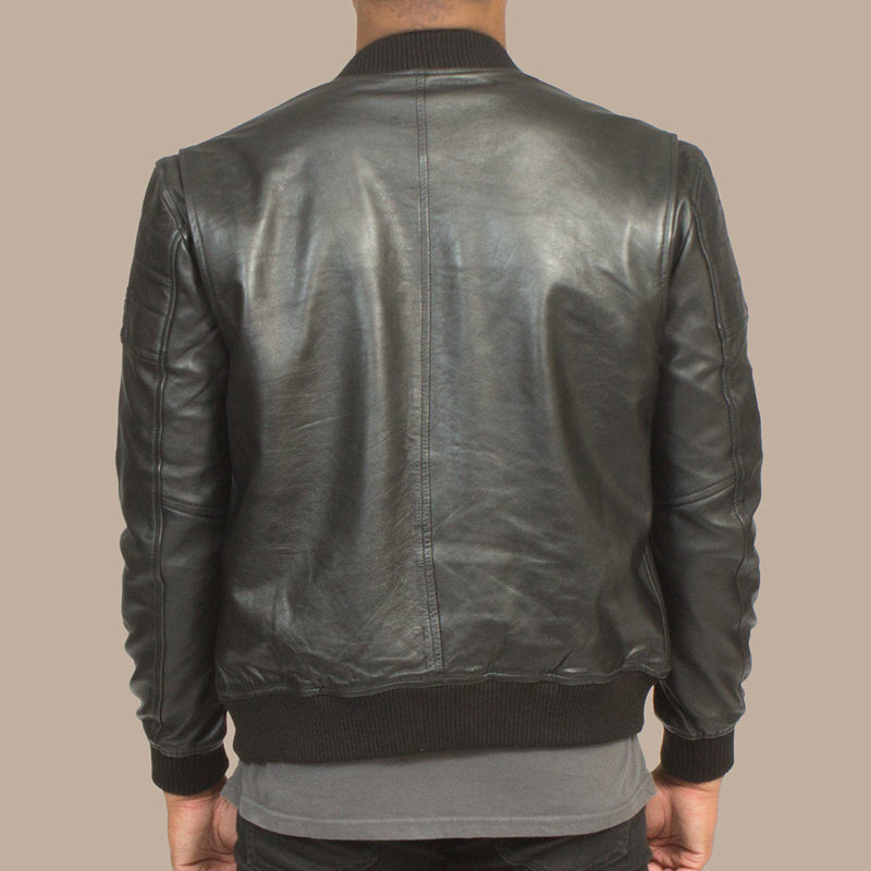 Mens Black Lambskin Leather Stylish Bomber Jacket