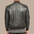 Mens Black Lambskin Leather Stylish Bomber Jacket