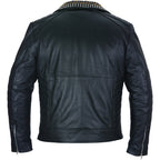 Mens Black Leather Jacket - Studded Spiked Studs Punk Asymmetrical Zip Jacket