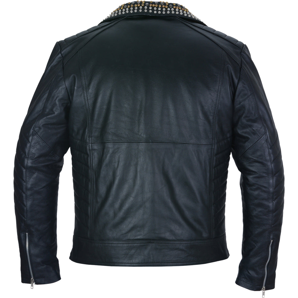 Mens Black Leather Jacket - Studded Spiked Studs Punk Asymmetrical Zip Jacket