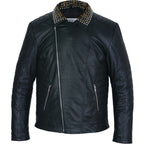 Mens Black Leather Jacket - Studded Spiked Studs Punk Asymmetrical Zip Jacket
