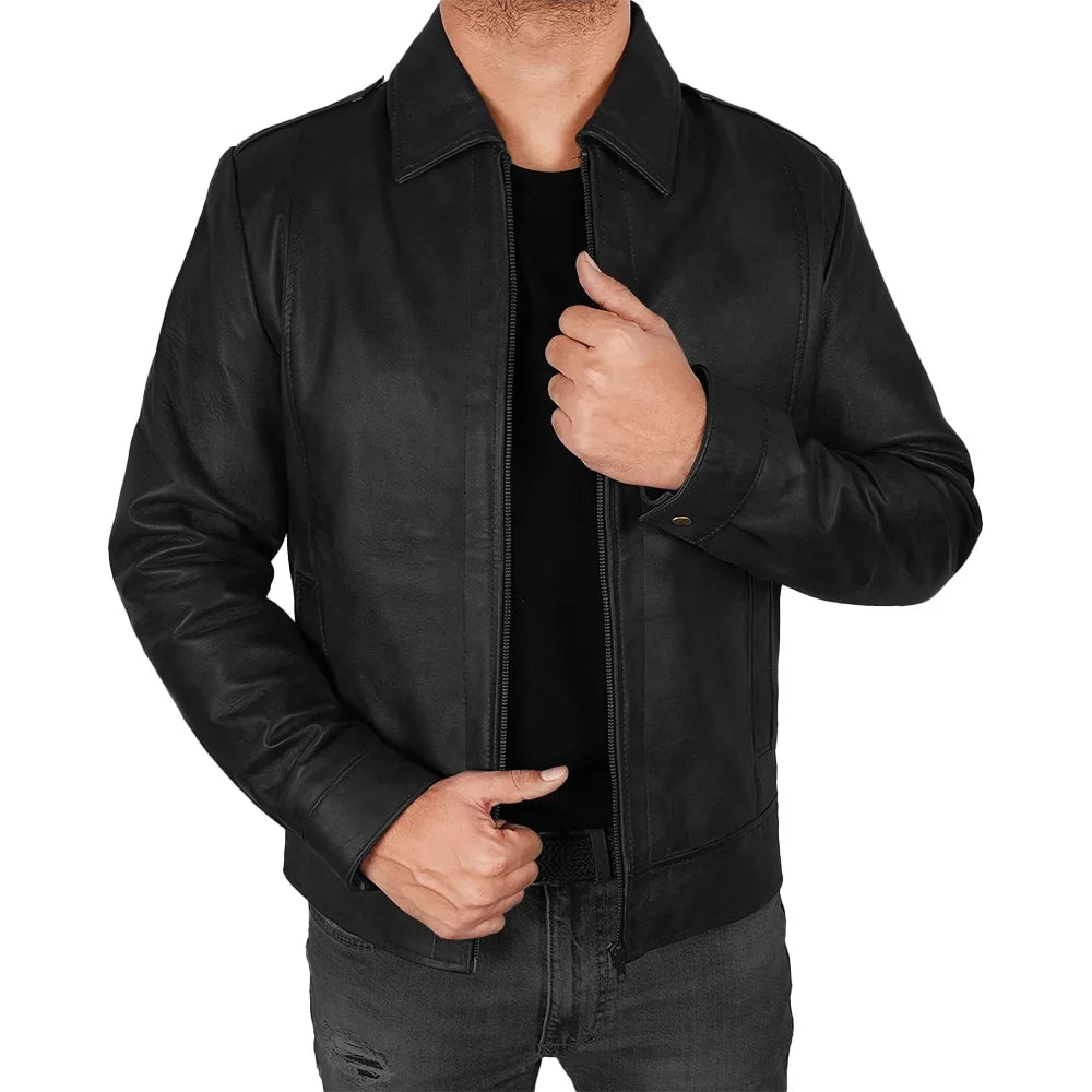 Mens Black Real Leather Jacket