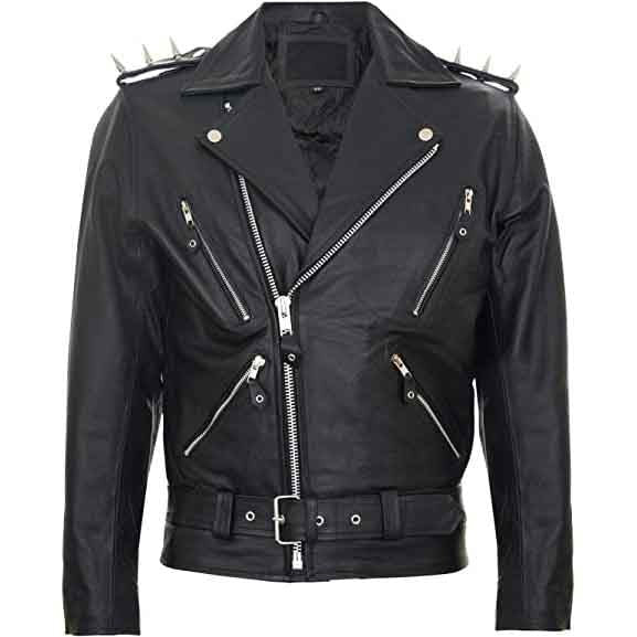Men’s Black Spike Lapel Leather Biker Jacket by Avanzar Leather