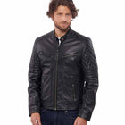 Mens Black Quilted Leather Biker Jacket