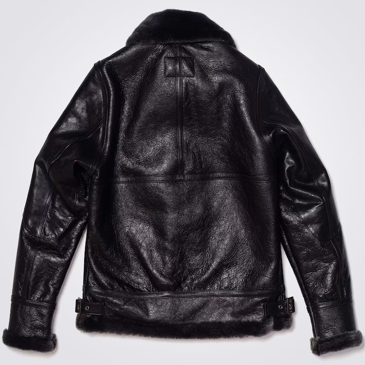 Mens Black Sheepskin Leather Coat with Sherpa