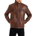 Mens Waxed Bomber Brown Leather Jacket