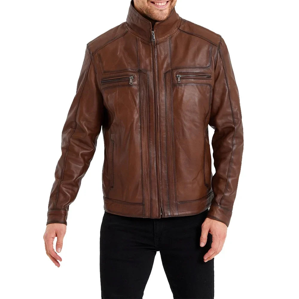 Mens Waxed Bomber Brown Leather Jacket