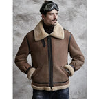 Mens Brown B3 Airforce Flight Sheepskin Shearling Leather Jacket Fur Coat