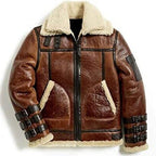 Men's Brown B3 Bomber Double Collar Shearling Leather Jacket