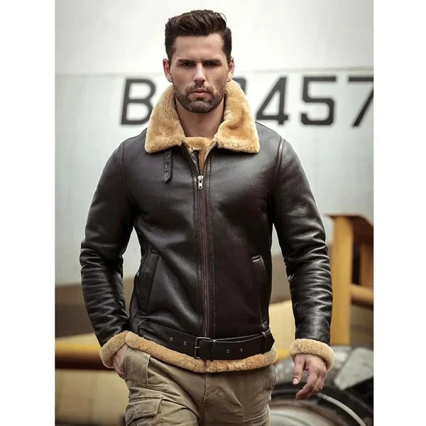 Men’s Brown Shearling B3 Bomber Sheepskin Jacket