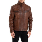 Mens Waxed Bomber Brown Leather Jacket