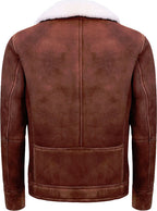 Men’s Brown Cream Flying Leather Jacket with Fur