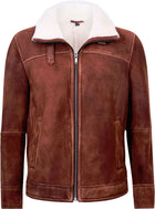 Men’s Brown Cream Flying Leather Jacket with Fur