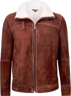 Men’s Brown Cream Flying Leather Jacket with Fur