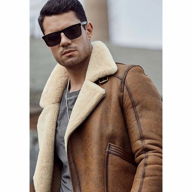 Men’s Tan Brown Leather Shearling Jacket