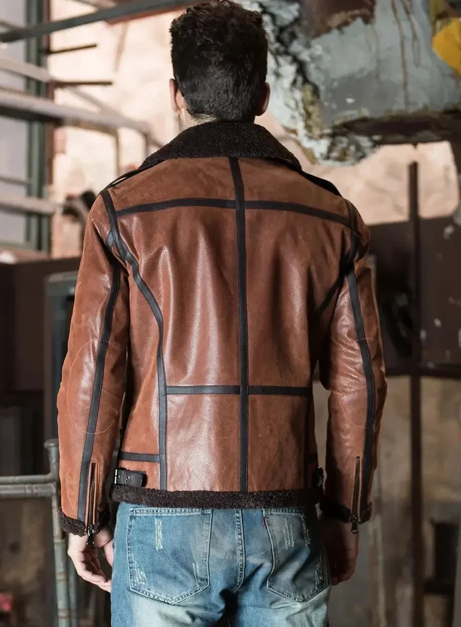 Men's Fur Lining Brown Shearling Leather Jacket