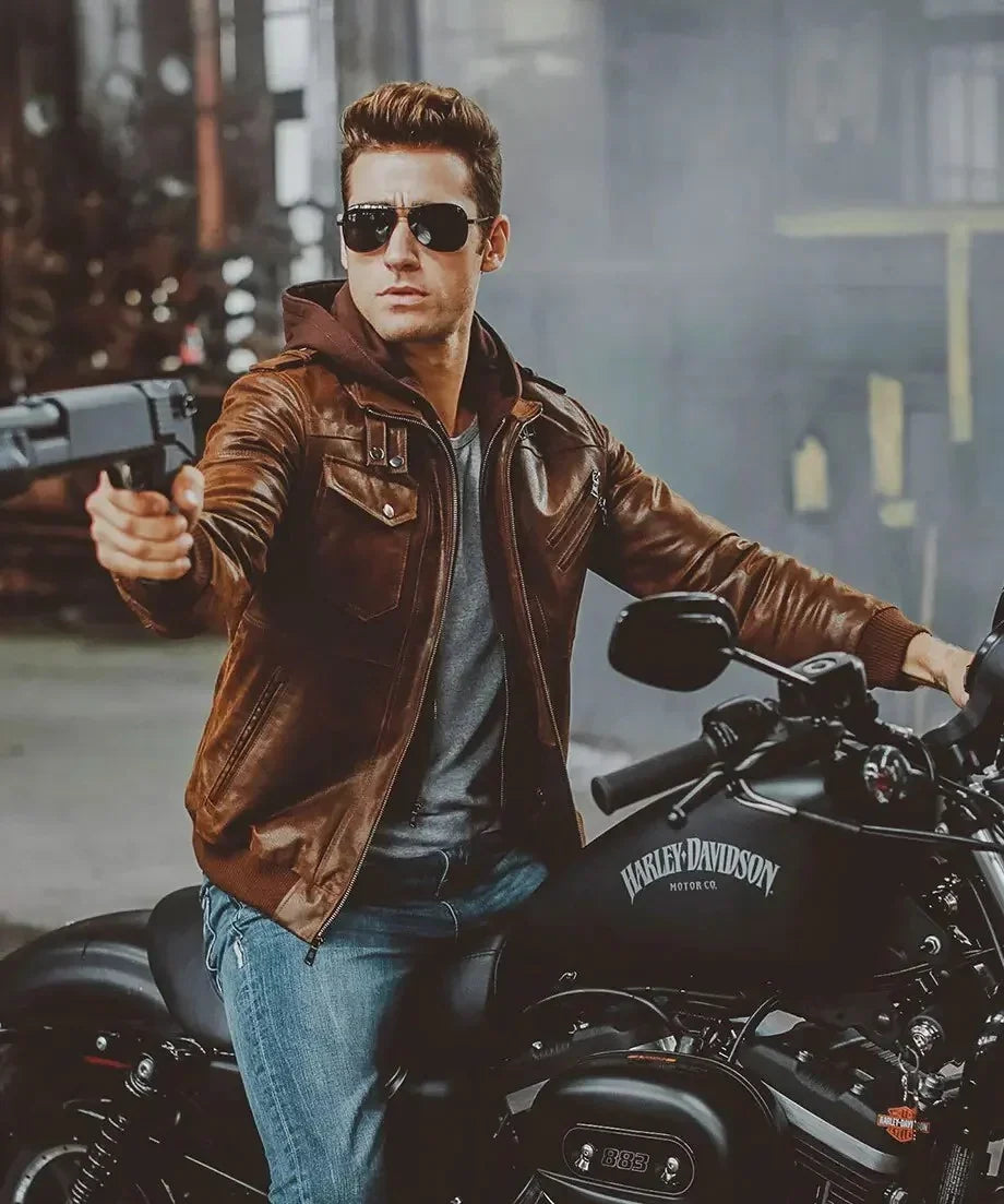 Mens Brown Leather Bomber Jacket