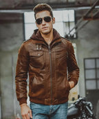 Mens Brown Leather Bomber Jacket