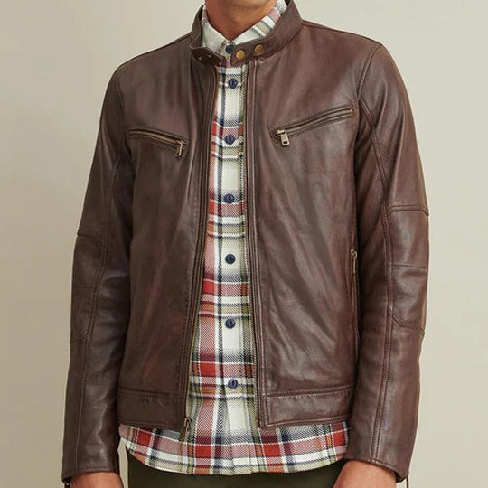 Men's Brown Leather Motorbike Jacket