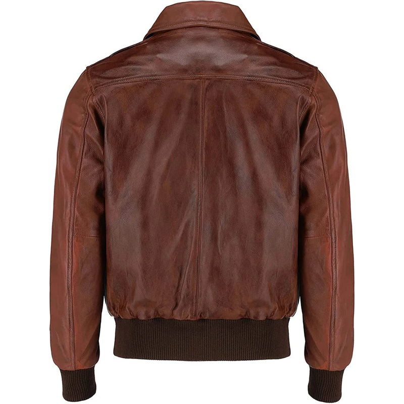 Mens Brown Air Force Ribbed Pilot A2 Aviator Real Leather Flight Bomber Jacket